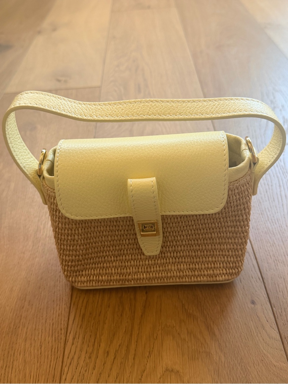 Butter Yellow Woven Top Handle & Crossbody Women’s Bag - Made in Italy